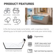 67 Luxury Whirlpool Bathtub with Panoramic Glass Window | 7 Hydro-Massage Jets, Waterfall Faucet & LED Chromatherapy | 1HP 750W Motor, Acrylic Spa Jetted Tub (110V) –Middle Drain