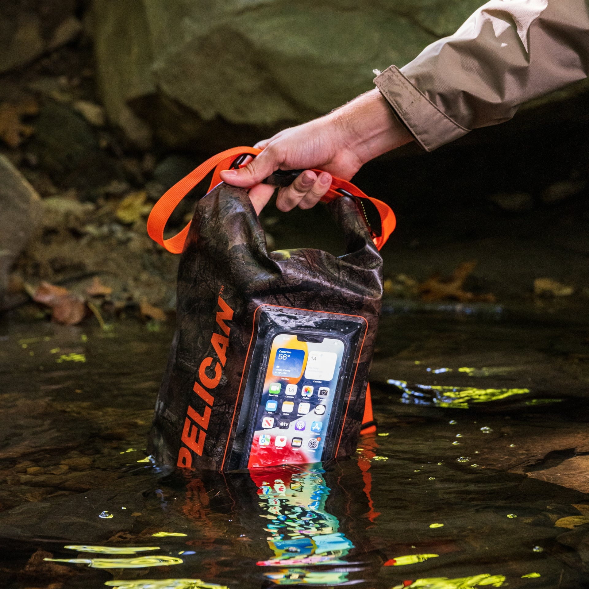 Pelican Marine IP68 Waterproof Dry Bag (5L) w/ Built-In Phone Pouch - Travel, Kayak & Camping Accessories - Hunter Camo