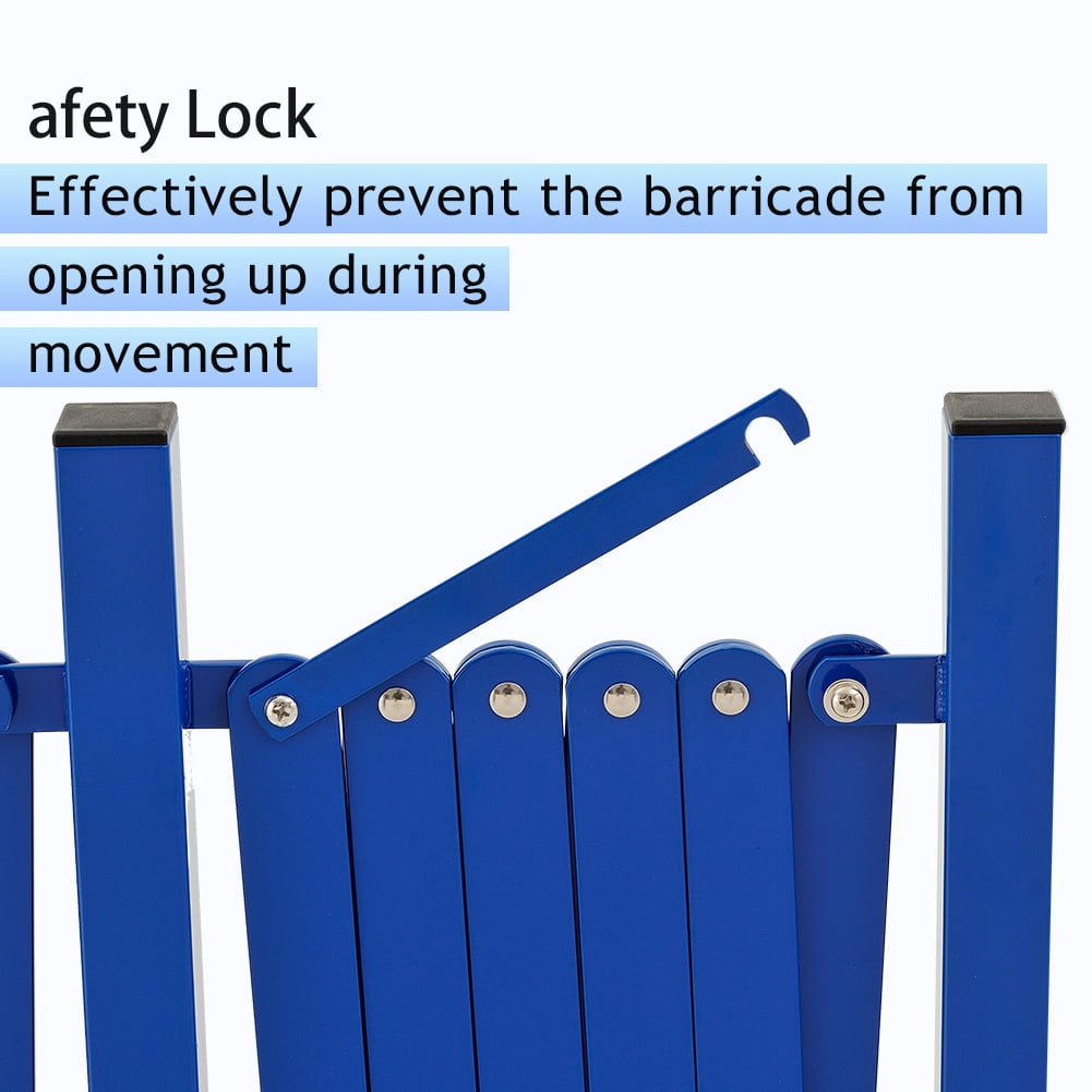 Industrial Expandable Metal Barricade, 16 FT, Blue, Portable Safety Barrier with Casters, Flexible Fence Mobile Barrier Gate