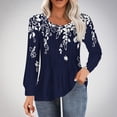 thumbnail image 2 of HKEJIAOI Chemises à Manches Longues pour Femmes Automne Tunique Plissée Col Rond pour Leggings Coupe Ample Blouses Décontractées m, 2 of 4