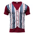 thumbnail image 3 of Savings SSAAVKUY Mens Summer Fashion T-shirts 2 in 1 Patchwork Tops Striped Color Block Button Down Blouses Casual Short Sleeve Tee Red M, 3 of 8