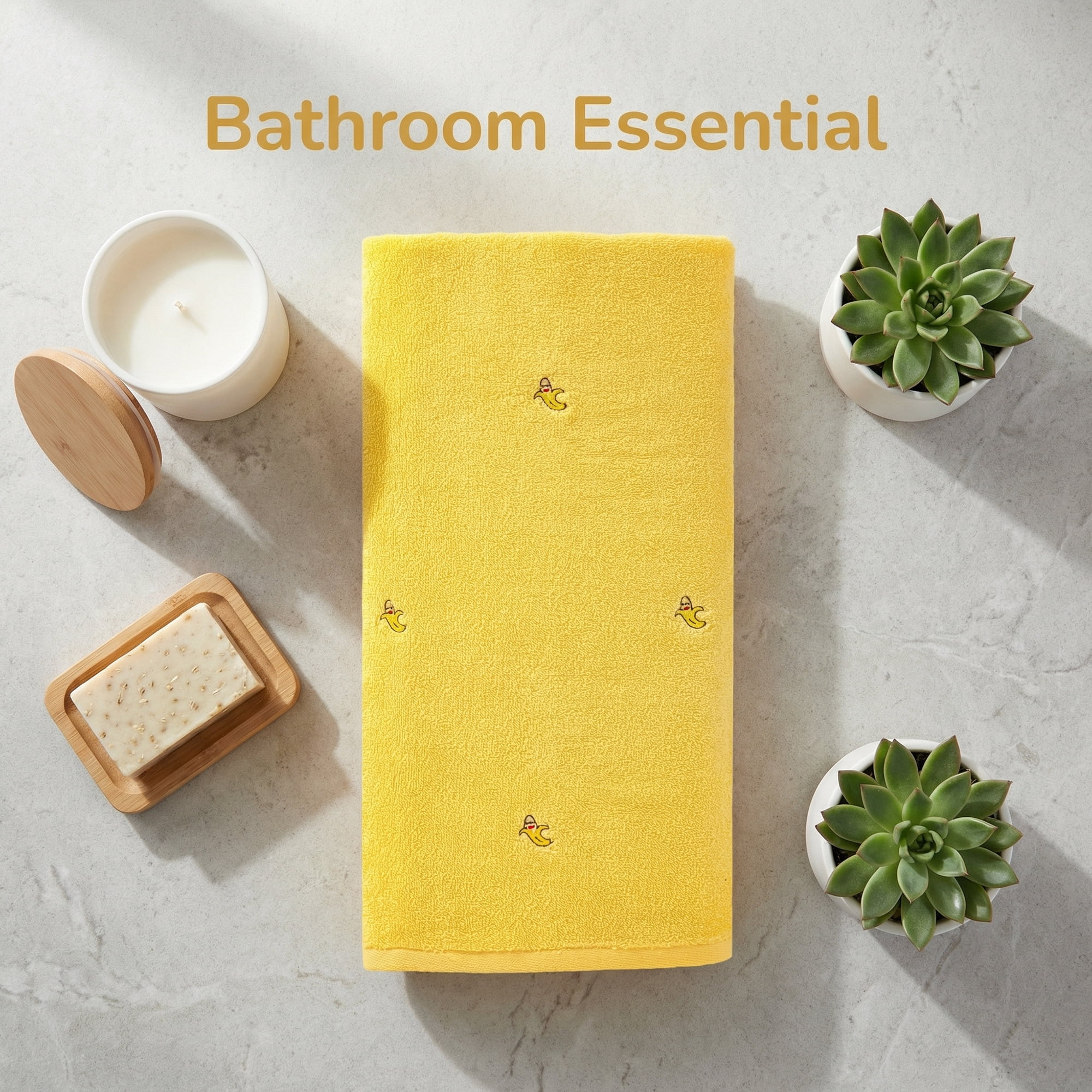 Unique Bargains Soft Absorbent Bath Towel 2 Pack Banana Yellow/Blue 55"x28"