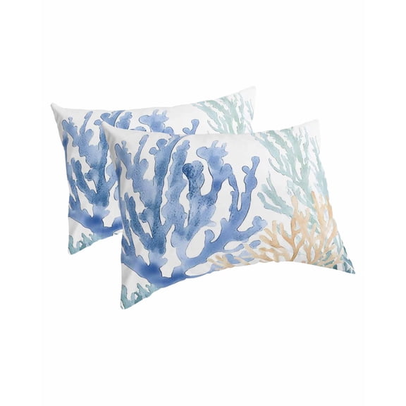 Coral Blue Green Beige Pillow Covers King Size 2 Pack, Summer Coastal Ocean Plant Soft Bed Throw Pillowcases Breathable Cooling Long Lumbar Body Pillow Sham Cover for Bed Sofa 20''x36''