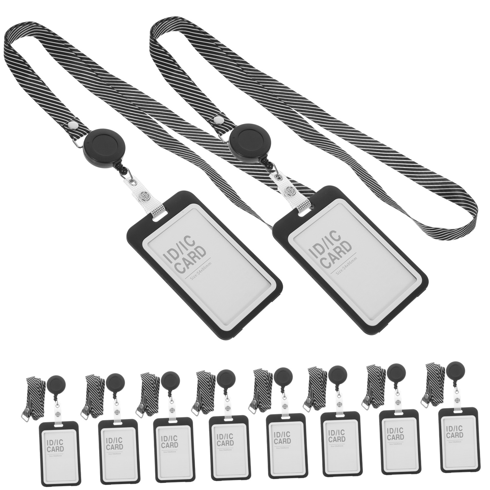 HEANUJJ 10 Sets Clear Reusable Badge Holder Sleeves with Black Lanyards for Staff ID, Library Cards, and Office Use