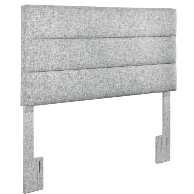 Horizontally Channeled Full or Queen Headboard in Platinum Gray Fabric