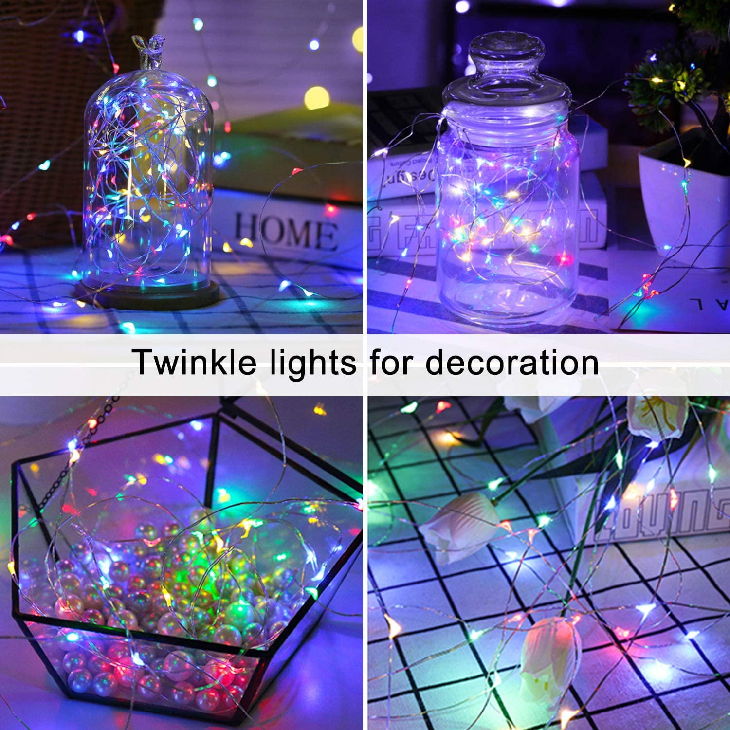 66 Feet 200 Led Fairy Lights Battery Operated with Remote Control Timer Waterproof Silver Wire Twinkle String Lights for Bedroom Indoor Outdoor Wedding Dorm Decor Multicolor 4Pack