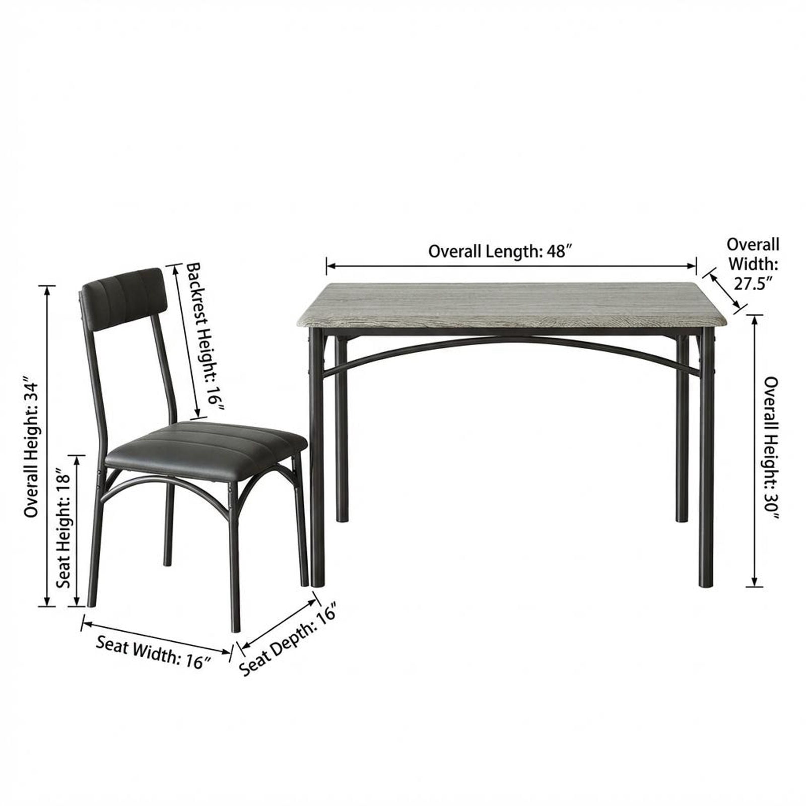 Wpond 5-Piece Dining Table Set, Rustic Brown Steel Frame with 4 Cushioned Chairs, Kitchen