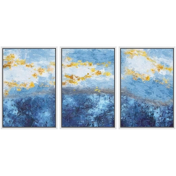 wall26 Framed Wall Art Print Set Gold and Blue Paint Stroke Display Abstract Shapes Illustrations Modern Art Boho Colorful Multicolor for Living Room, Bedroom, Office - 16"x24"x3 White