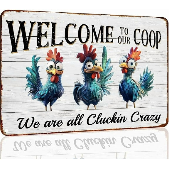 Funny Chicken Coop Signs, Farmhouse Chicken Decor Metal Tin Signs for Home Farm, Chic ken Coop Accessories for Kitchen Garden Dec or 8"x12"