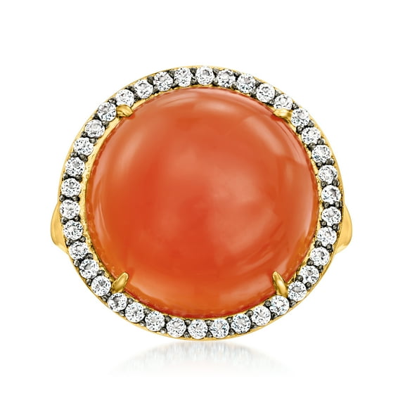 Ross-Simons Carnelian and .60 ct. t.w. White Topaz Ring in 18kt Gold Over Sterling, Women's, Adult