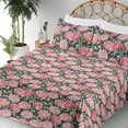 thumbnail image 3 of Ambesonne Vintage Fitted & Flat Sheet with Shams 4 Pcs Set, Pink-Tone Summer Flowers, Queen, Dark Coral and Olive Green, 3 of 5