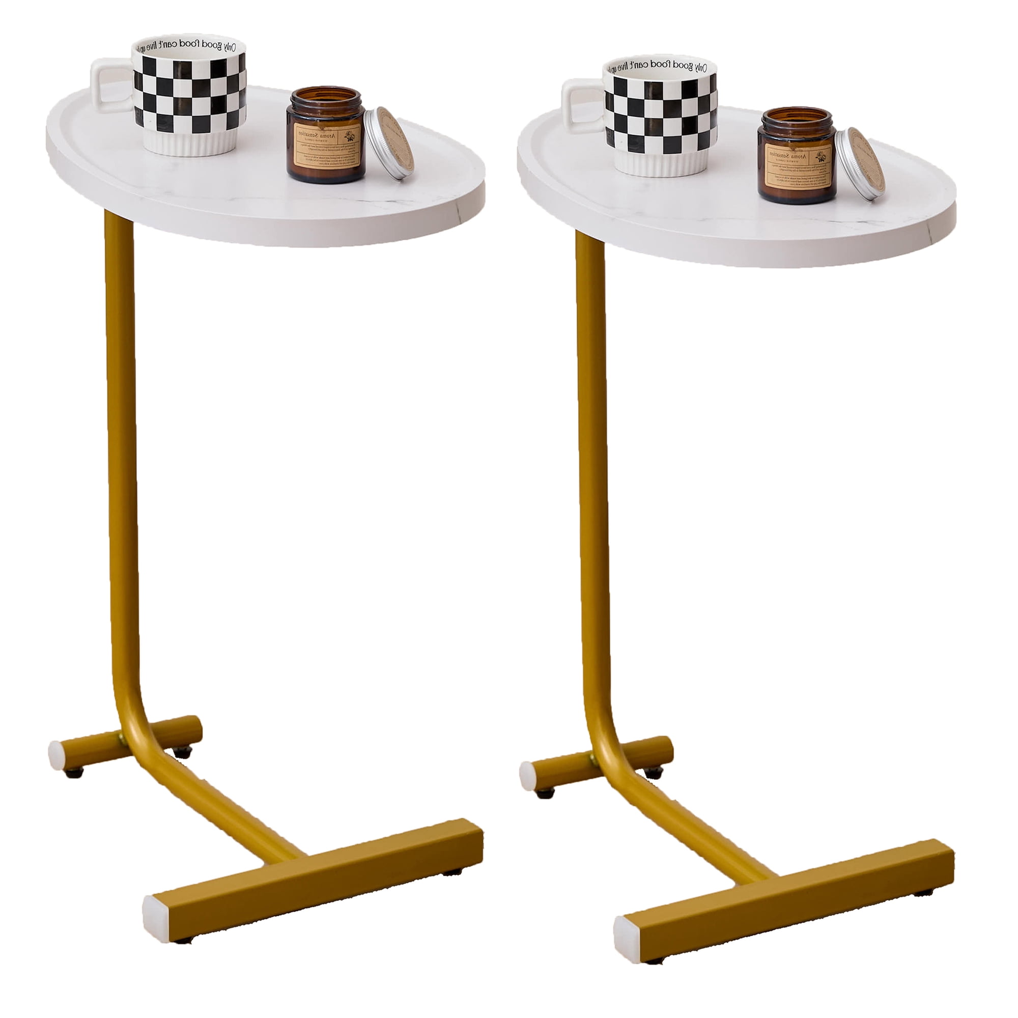 JERFIT White C-Shaped End Table Set of 2 Narrow Sofa Side Tables for Small Spaces Bedroom Nightstand with Strong Metal Frame