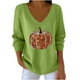 thumbnail image 2 of GUZOM Sweaters Womens Green Fall Hall-oween Thanksgiving Top - Pumpkin Pattern Button Pearl Embellished V-Neck Long Sleeve Loose Fit 100% Polyester Plus Size S-XXXXXL,Size XL, 2 of 3