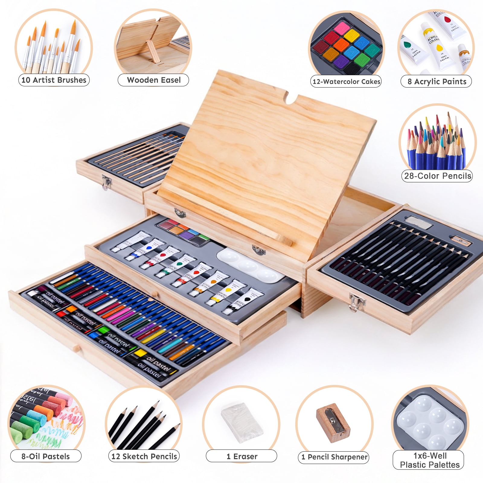 Professional Wooden Tabletop Art Easel for Painting, Acrylic Paint Set with Acrylic Paints, Sketch Pads, Brushes and Palette for Adults, Beginners, Professional, Arts