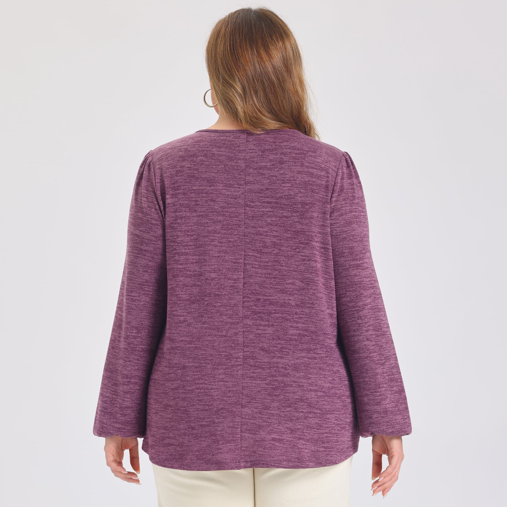 DARING DIVA Women's Plus Pleated Button Decor Lantern Tops 4X Purple