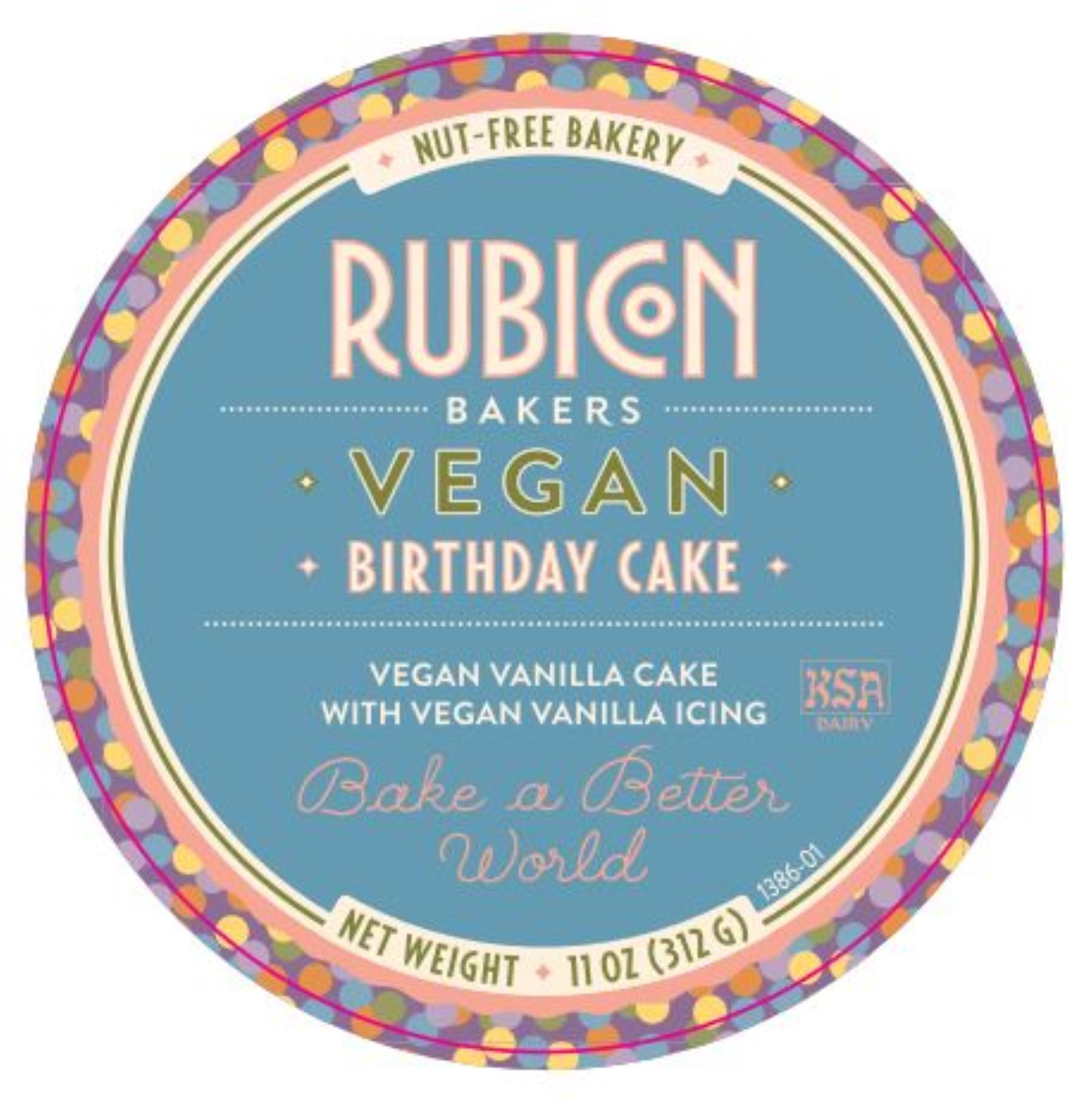 Rubicon Bakers, Baked, Vegan Birthday Layer Cake, Vegan Vanilla Icing, 4 inch Cake. Nut Free Bakery, Frozen