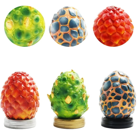 3 Pcs Dragon Egg Figurine Set 3 inch Hand Painted Mythical Animal Egg Resin Model Easter Decor