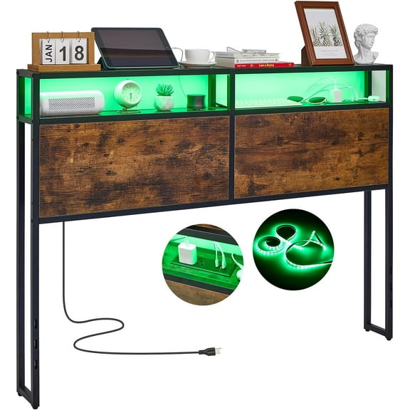 TROOPVILLE Full Adjustable Storage Headboard, Brown