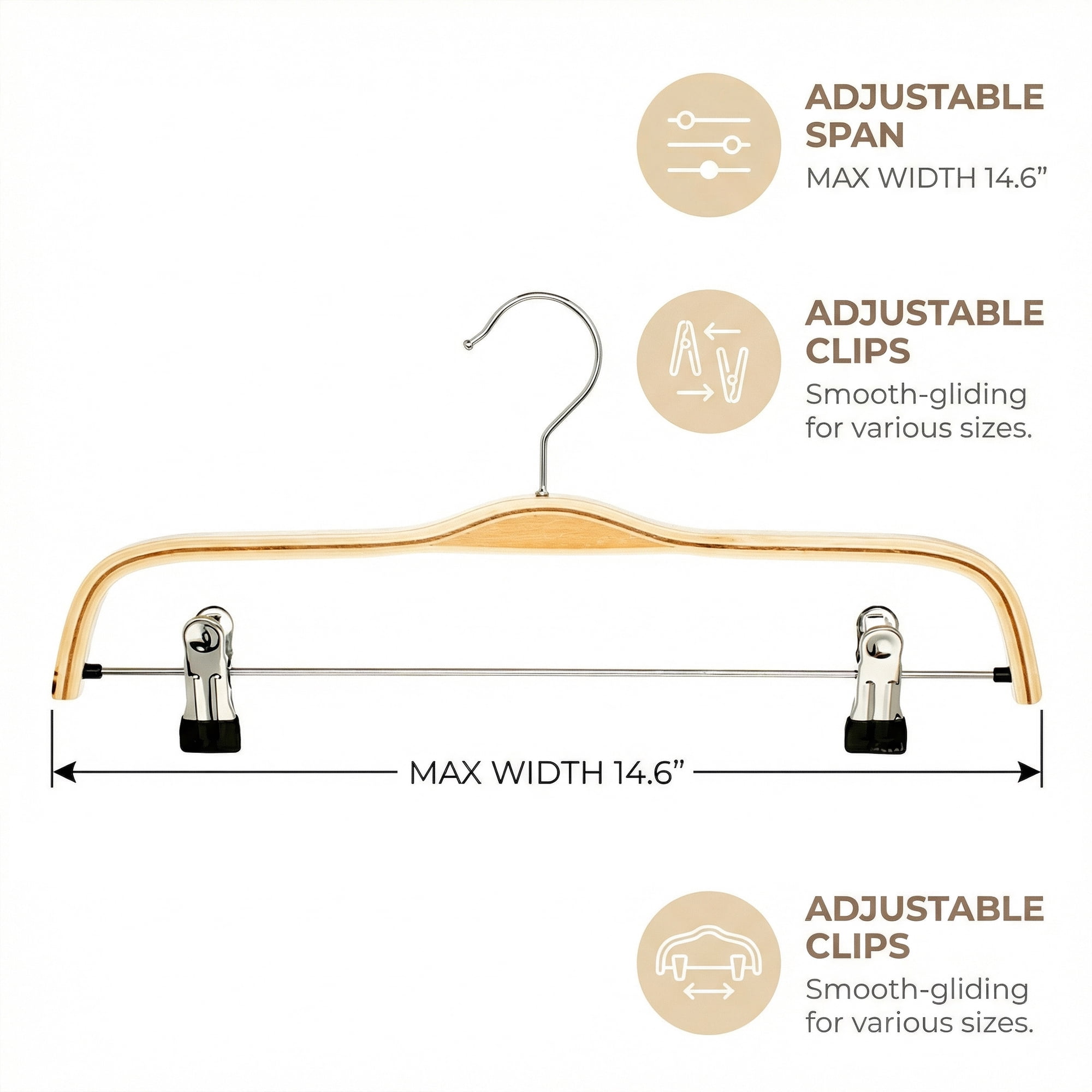 Unique Bargains 2 Pcs Wood Non-Slip Great Hangers with Clips for Closet Natural 14.6inch
