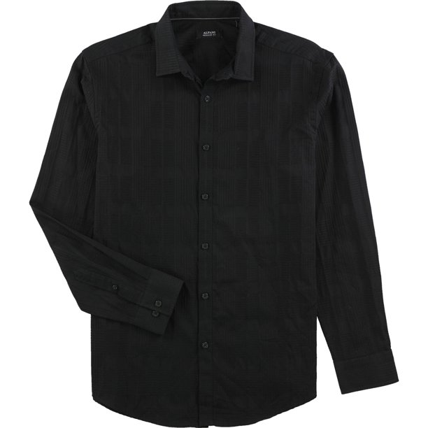 Alfani Mens Garrison Smooth Button Up Shirt, deepblack, S Neck