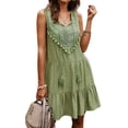 thumbnail image 3 of Women Crochet Splicing Fringed Pleated Sleeveless Mini Dress, 3 of 7