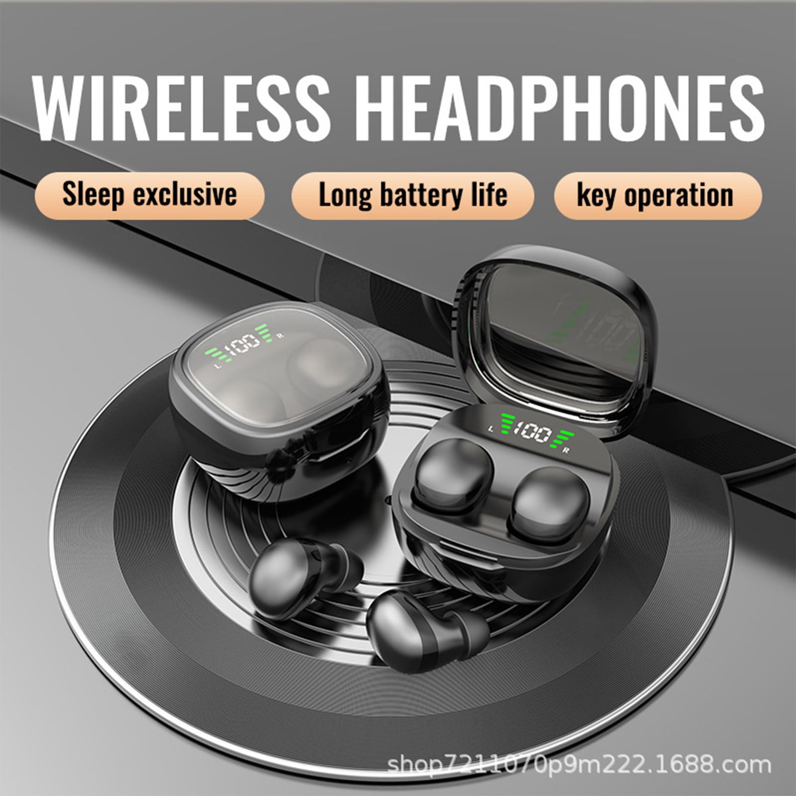 Bluetooth Headphones True Wireless Earbuds 60H Playback LED Power Display Earphones with Wireless Charging Case IPX5 Waterproof in-Ear Earbuds with Mic for Smart Phone Laptop TV Computer Sports,Black