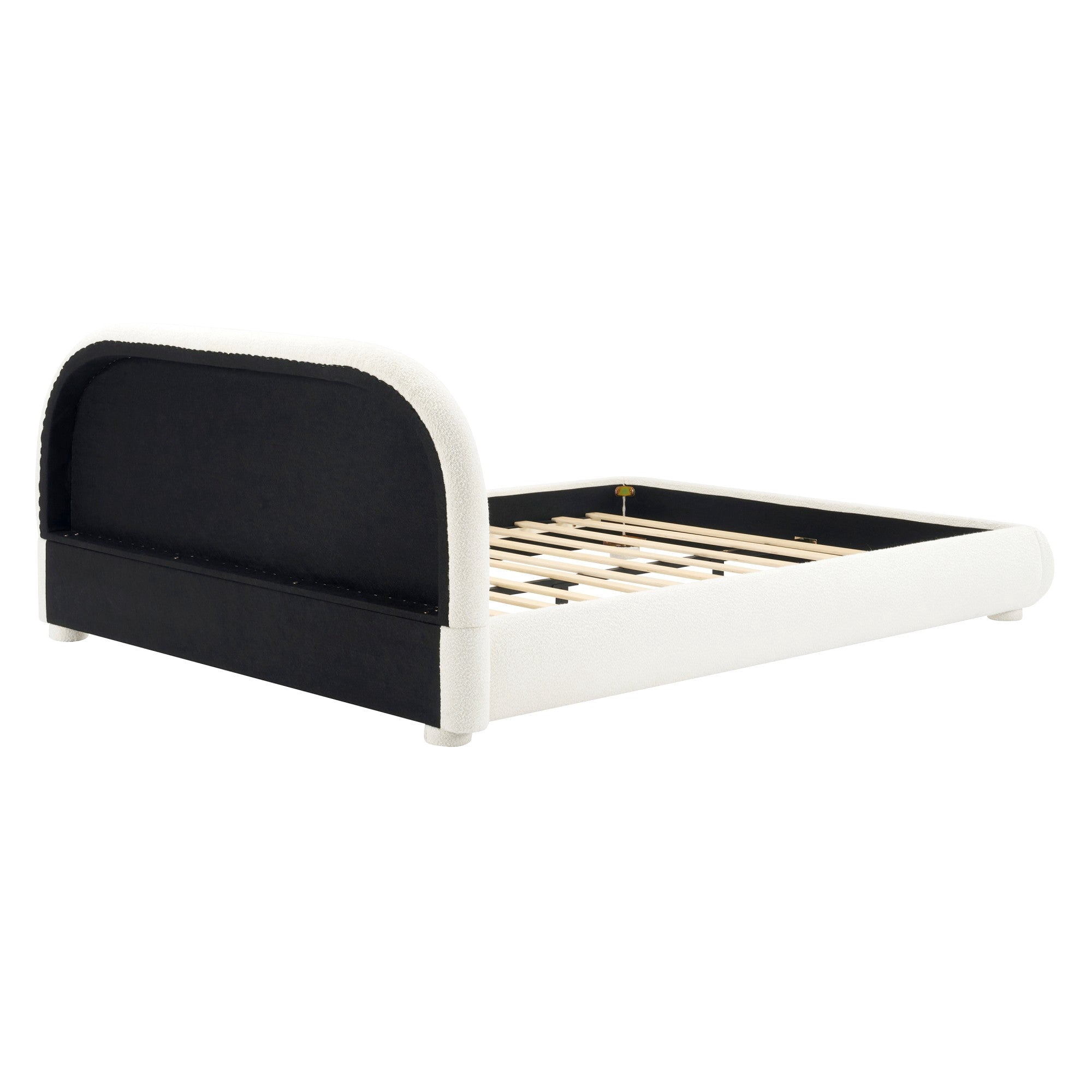 Sailvan Queen Cream Upholstered Bed Frame with Curved Headboard,Modern Textured Fabric Platform Bed,Heavy Duty 800lb Support,Cream White