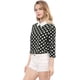 thumbnail image 1 of Disfraz de Halloween para mujer Allegra K Polka Dots Contraste Peter Pan Collar Top 3/4 Mangas Blusa Camisa Negro L, 1 of 6