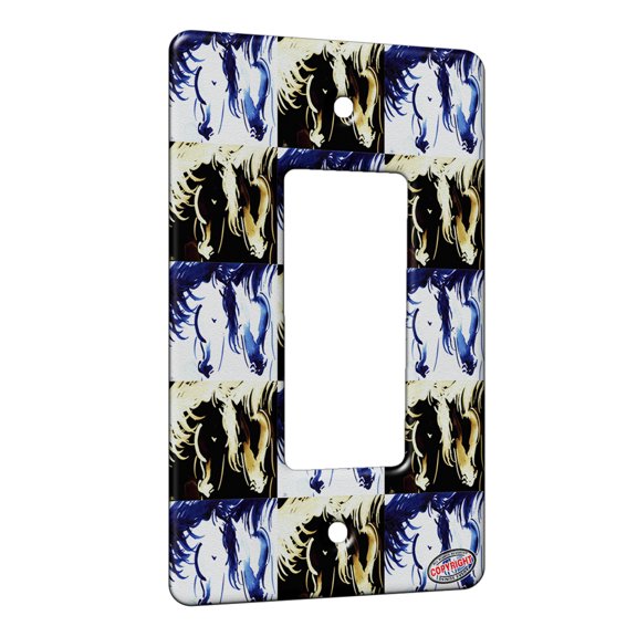 KuzmarK™ 1 Gang Rocker Wall Plate - Abstract Horses in Indigo Blue Horse Pattern Art by Denise Every