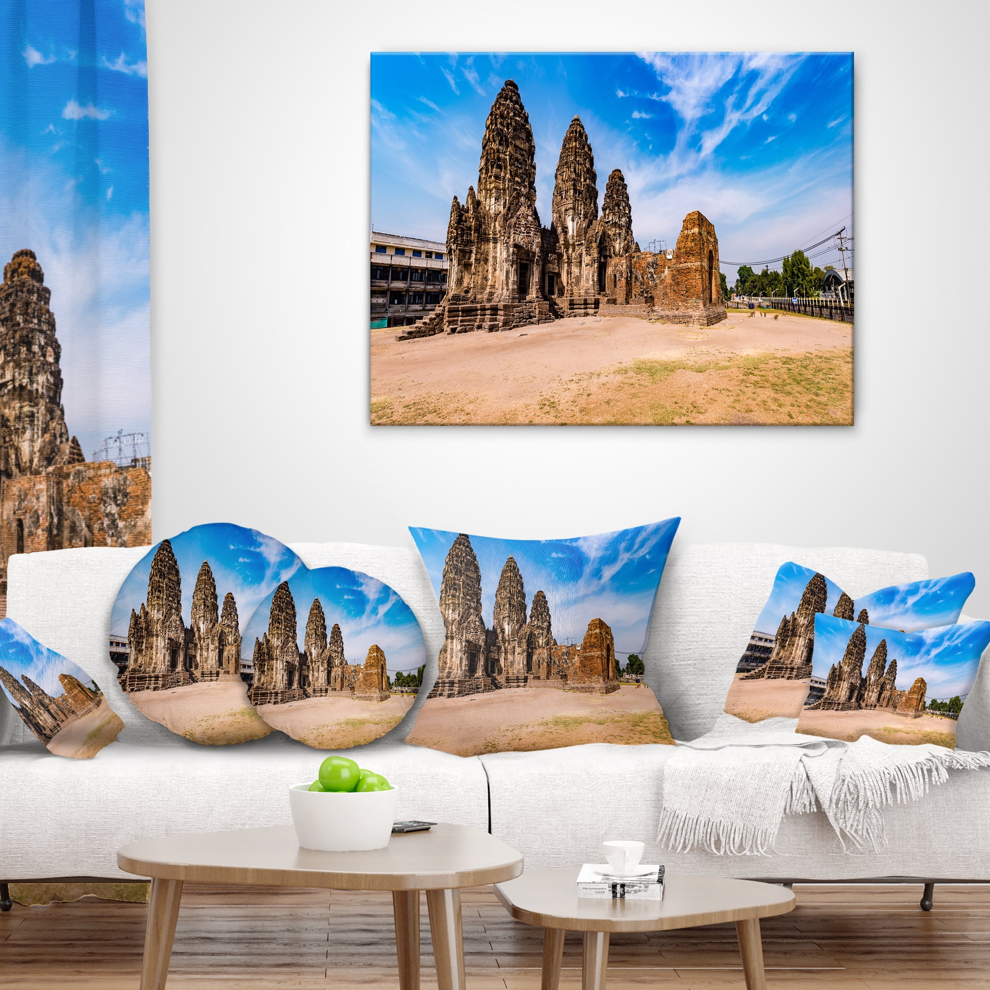 Designart Ancient Temple in Thailand Panorama - Modern Seascape Throw Pillow - 12x20