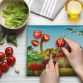 thumbnail image 3 of Dino Cutting Board, Cartoon Style Dinosaurs in a Dino Park Jungle Trees Wildlife Habitat Illustration, Decorative Tempered Glass Cutting and Serving Board, Large Size, Multicolor, by Ambesonne, 3 of 5