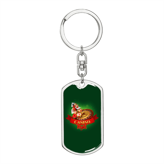 Casino Night Gambler Stainless Steel or 18k Gold Premium Swivel Dog Tag Keychain