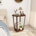 thumbnail image 2 of Skandiquip 17.7 Inch Diameter Round 2-Tier Accent Side Table Industrial End Table with Storage Shelf Wooden Top for Living Room Bedroom, Walnut, 2 of 6