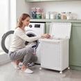 thumbnail image 3 of VECELO 2-Section Laundry Basket with Wheels, Portable Storage Hamper with Handle for Bathroom, Laundry and Dorm, Movable Multipurpose Sorter Basket, White, Large, 3 of 9
