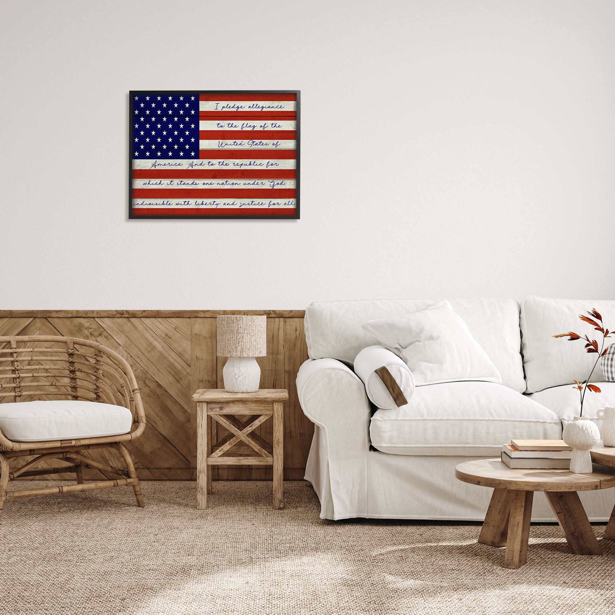 Stupell Industries Pledge of Allegiance Flag Inspirational Painting Black Framed Art Print Wall Art, 30 x 24