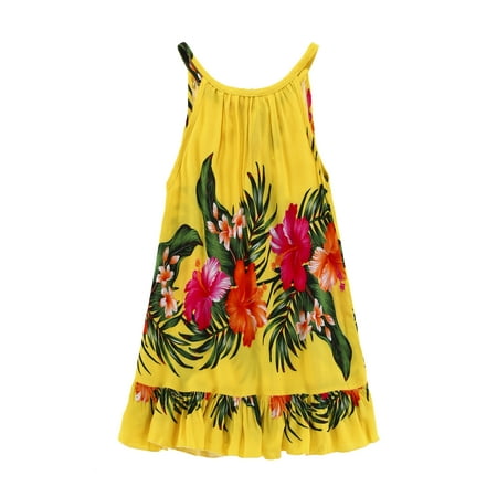 Girl Luau Dress Hawaiian Round Neck Dress in Yellow - Walmart.com
