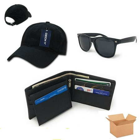 Casaba Men's Birthday Gift Set Box Baseball Dad Cap Leather Wallet Sunglasses