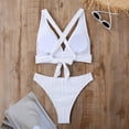 thumbnail image 5 of ylioge Womens Two Piece Bikini Sets Trendy Deep V Neck Built in Bra Swimsuits Ladies Solid Color Textured High Waisted Thongs Bathing Suits, 5 of 7