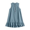 thumbnail image 4 of Women's Sleeveless Button up Mini Dress Stand Collar Ruffle Hem Loose Tank Dress, Solid Casual Swing Dress for Daily & Beach Outfits Light Blue, 4 of 6