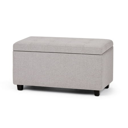 Brooklyn + Max City 34 inch Wide Contemporary Storage Ottoman in Cloud Grey Linen Look