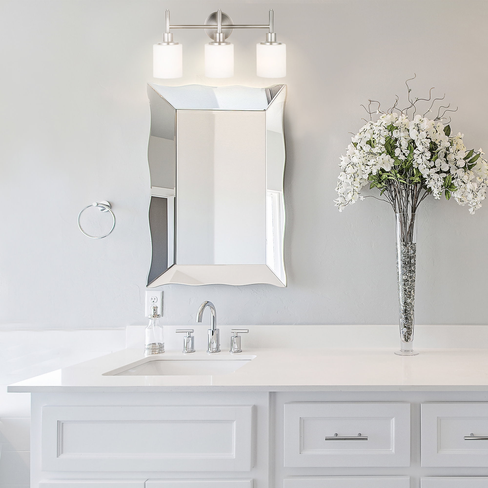 Design House Aubrey 3-Light Bathroom Light Fixtures in Satin Nickel - Dimmable Vanity Lights with Frosted Glass