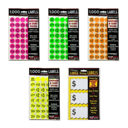Sunburst Systems 7040 Garage Sale Stickers, mulitcolor Yard Sale stickers with Prices and Large Pricing Labels 4,075 ct.