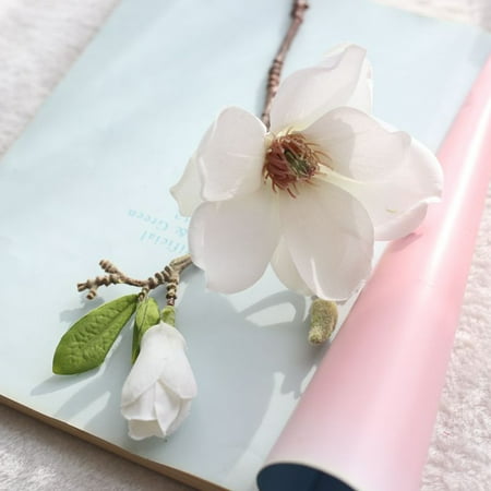 Branch Decor Huppin's 1pc Artificial Magnolia Branch with Leaves Fake Flower False Blossom Wedding Party Decor Home Garden Improvement ()