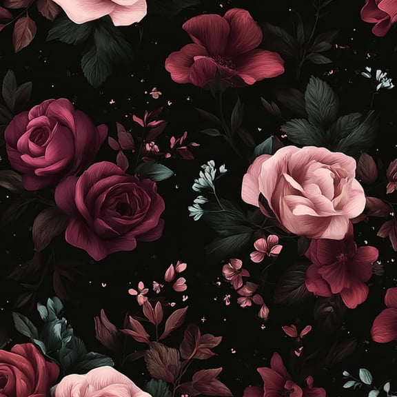 Gothic Peel and Stick Wallpaper Vintage Floral Deep Red Pink Roses Black Wall Mural 17.7in x 9.8ft Self Adhesive Removable Wall Paper Renter Friendly Wallpaper for Nursery Bedroom Cabinets