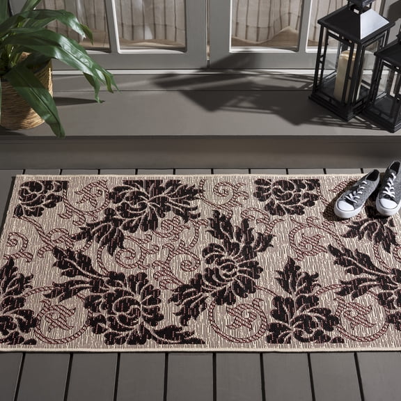 Safavieh Courtyard Adrian Floral Indoor/Outdoor Area Rug, Creme/Black, 2'7" x 5'