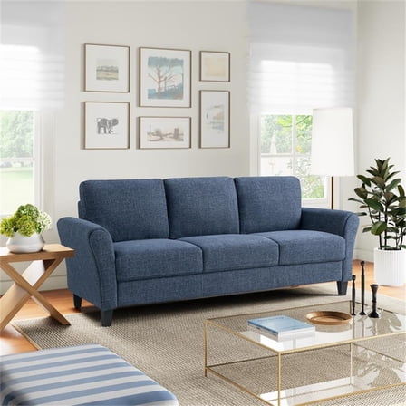 Pemberly Row Modern Stationary Sofa in Blue Fabric Upholstery