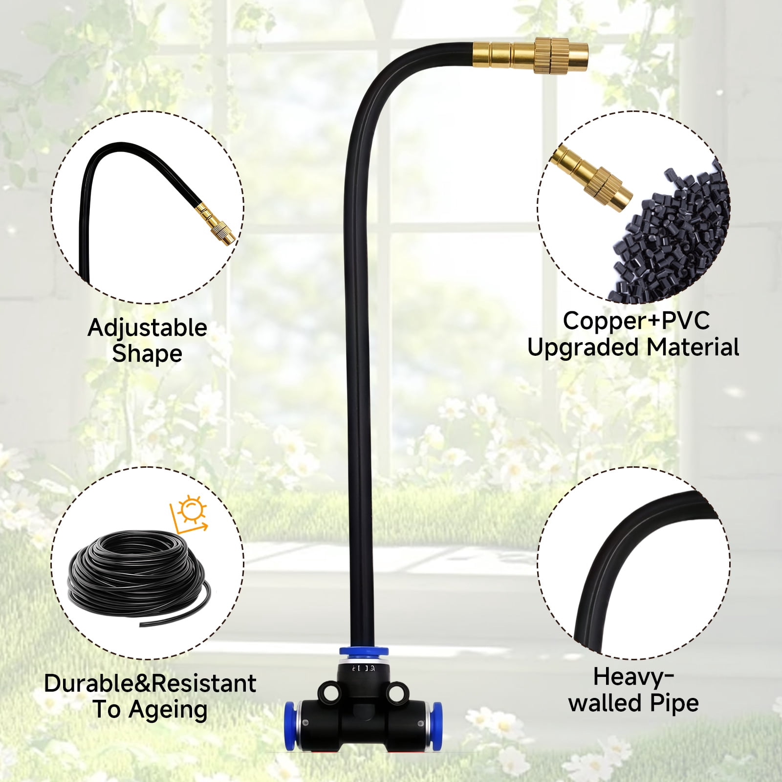 Gijjgole 100FT Garden Watering Kit with 16 Directional Sprinklers,Adjustable 360-Degree Rotating Misting Irrigation System,  16 Three-Way Connectors, Y Adapter and Hose Clamps – Ideal for Patio