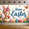 thumbnail image 5 of LUUFILx Happy Easter Bunny Banner Spring Party Decoration Photography Props Event Decor Colorful Eggs Flowers Outdoor Celebration Backdrop Background, 5 of 7