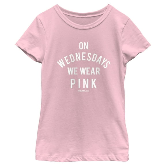 Girl's Mean Girls On Wednesdays We Wear Pink White Bold Graphic Tee Light Pink X Large
