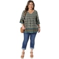 thumbnail image 3 of DARING DIVA Women's Plus V Neck 3/4 Sleeve Floral Print Work Tunic Blouse 1X Green, 3 of 6